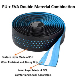 MOCNT Bicycle Handlebar Tape Breathable Cycling Bike Handlebar Tape PU EVA Handle Bar Grip Wrap Tapes Comfort Non Slip Shock Absorbent Road Bike Handlebar Drop Bar Tape Blue