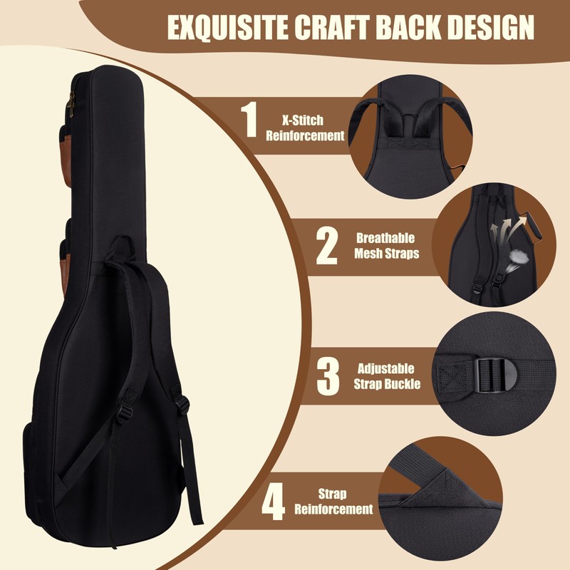 PPOPPO Heavy Duty Bass Guitar Case, 900D Waterproof Oxford 0.5"