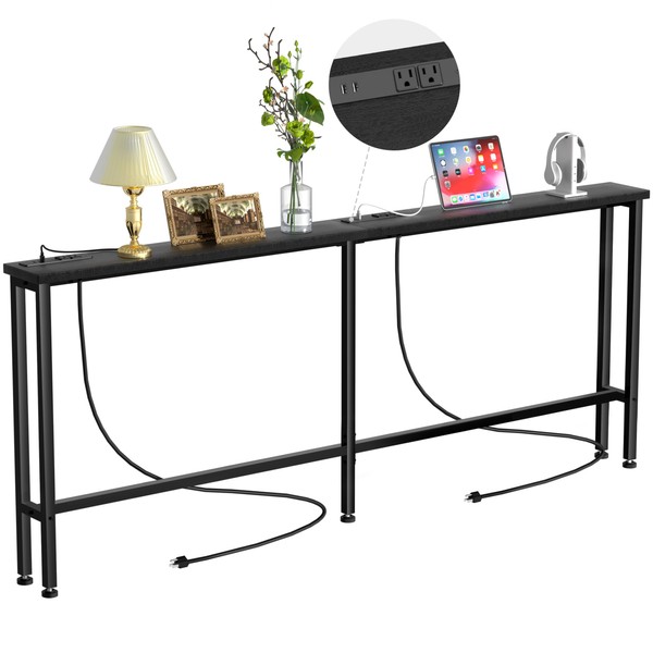 Keelian 90" Narrow Sofa Table - 2 Power Outlets &