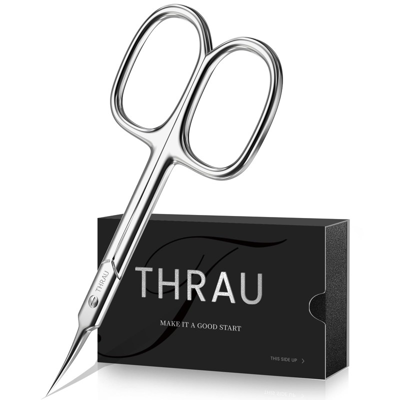 THRAU Cuticle Scissors Extra Fine for Manicure and Pedicure, Curved