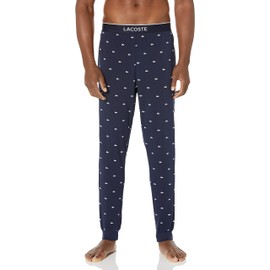 Lacoste mens Allover Croc Print Pant Pajama Bottom, Navy Blue/White, Large US