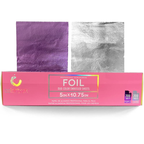 Colortrak Professional Dual Dispenser Pop-Up Coloring/Highlighting Foil Sheets, Multi-Dimensional Color or Highlighting Effects, Pre-Cut Sheets, Dual Compartments, Purple/Silver, Box of 400