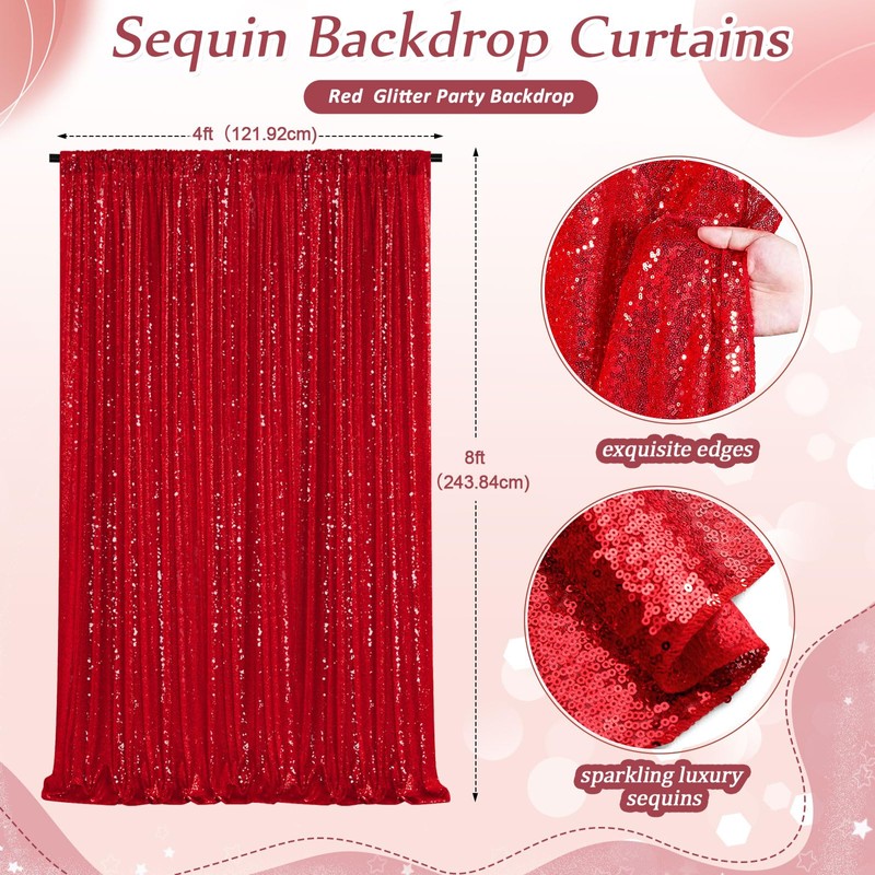 4ftx8ft Red Sequin Backdrops Glitter Curtain Photography Background Valentine's Day