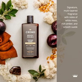 Cremo - Gel de baño rico en espuma, gamuza antigua y notas de musgo blanco y ámbar intenso, 16 onzas líquidas