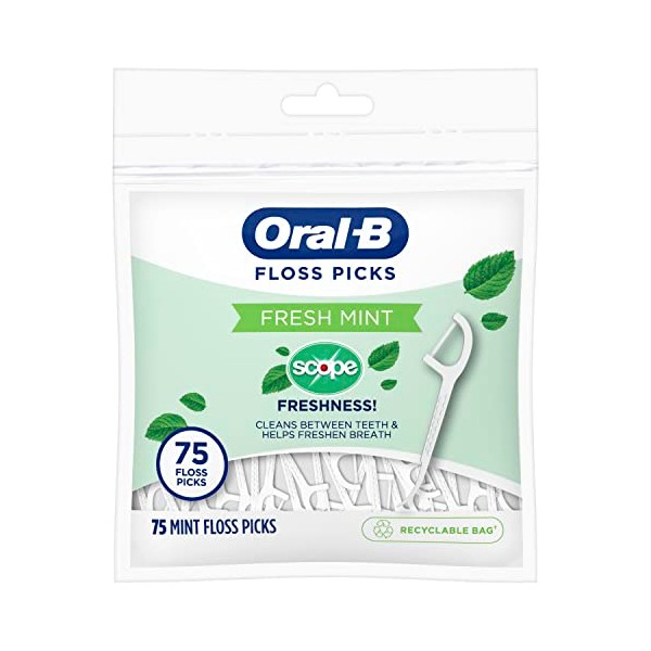Oral-B Burst of Scope Dental Floss Picks, Fresh Mint, 75