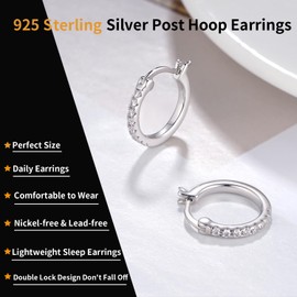 Jewlpire 925 Sterling Silver Hoop Earrings for Women, 15mm Hypoallergenic Sterling Silver Hoop Earrings Lightweight Small Hoop Earrings Huggie Earrings