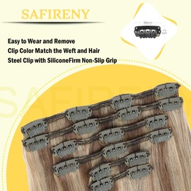 SAFIRENY Clip in Hair Extensions Human Hair,Balayage Ash Brown To Caramel Blonde,Hair extensions Clip In 6pcs Per Set With 18 Clips 14 Inch 120grams(#10/27/27,18")