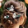 HEREAD Blue Crystal Bride Wedding Hair Pins Silver Flower Bridal