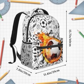 Ewozet White Soccer Ball Fire Backpack for School Boys Girls Kids Teens Sports Backpack Water Resistant Schoolbag Travel Hiking Shoulder Bags for boys girls Teenage Age 6-8，8-10，8-12，10-12 Years Old