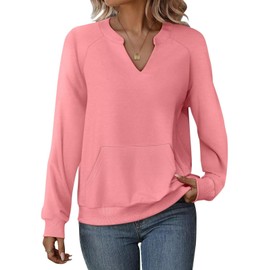 EADINVE Womens V Neck Sweatshirts with Pockets Fleece Pullover Casual Loose Fit Long Sleeve Tops Fall Clothes 2025