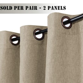 Linen Blackout Curtains 108 Inches Long for Bedroom / Living Room Thermal Insulated Grommet Curtain Drapes Primitive Textured Linen Burlab Effect Window Draperies 2 Panels - Light Taupe