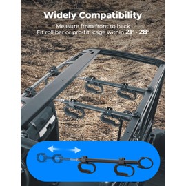 KEMIMOTO UTV Overhead Tool Holder Rack, Hunting Tool Holder Rack Roof Mounted Tool and Bow Rack for 23 in - 32 in Roll Bars Depth (Front to Back) Compatible with Polaris Ranger, Mule