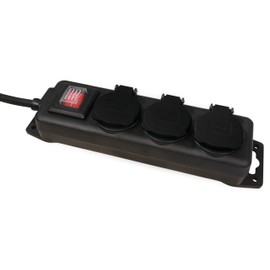 MCPOWER Power Strip 3-Way Switch IP44 Outdoor Black
