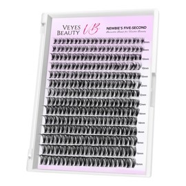 VEYESBEAUTY Lash Clusters Individual Eyelash Extensions Thin & Invisible Band DIY False Eyelashes for Self-application Newbie's Five-Second Series Wispy Lash Tray, Ribbon 8-16mm Mixed Length