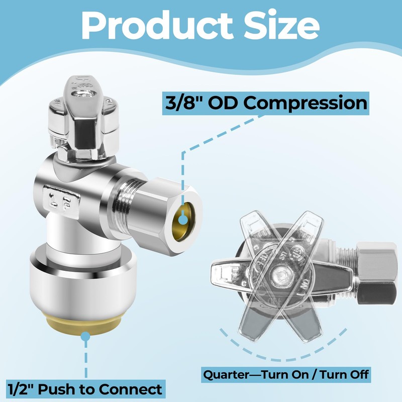 10PCS Angle Stop Valve, 1/2 x 3/8 Inch Compression Angle