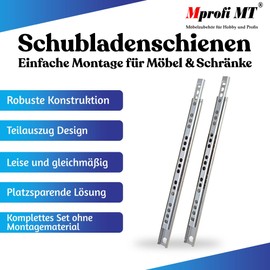 Mprofi MT® 8 pieces, 4 pairs, drawer runners, partial extension, 17 mm height, 246 mm length, robust steel drawer rails, 10 kg load capacity, easy installation for furniture and cabinets, V246/17/8