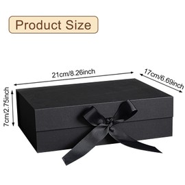 Gift Box with Bow (21 x 17 x 7 cm), Magnetic Gift Box, Gift Packaging Box with Ribbon, Large Decorative Box, Magnetic Reusable Gift Box with Lid (Black)