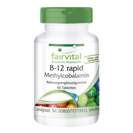 fairvital B-12 – Rapid Vitamin B12 500µg Vegan Methylcobalamin with Folic Acid, Biotin, Vitamin B6 & Vitamin C, 90 Sublingual Ingual Tablets with Acerola Taste – For higher energy and Nerves