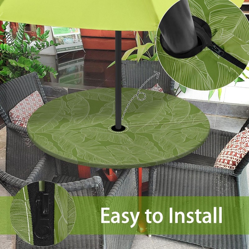 Britown Green Palm Round Outdoor Tablecloth With Umbrella Hole, Retro