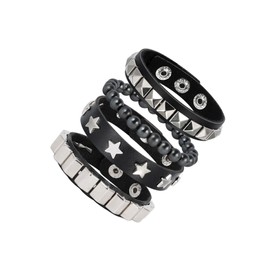 Manfnne Punk Leather Cuff Bracelet Gothic Leather Bracelet Bangle with Metal Rivets Rock Jewellery