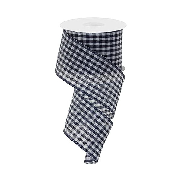 Gingham Check Wired Edge Ribbon, 2.5" x 10 Yards (Navy