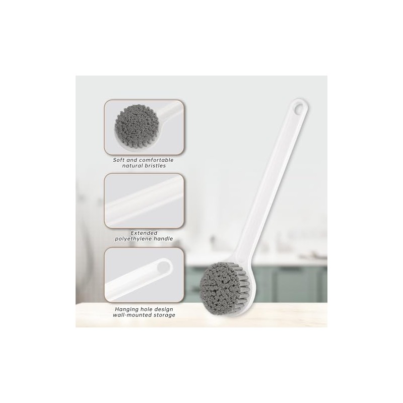 Cepillo de ducha con cerdas de nailon suaves, mango largo,
