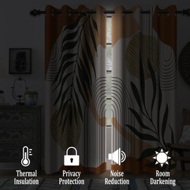 Renaiss Mid Century Boho Blackout Curtains for Bedroom Abstract Palm Leaf Arch Sun Window Curtain Modern Minimalist Art Window Drapes for Living Room Decor Curtains 2 Panels Set, 42x63 Inch
