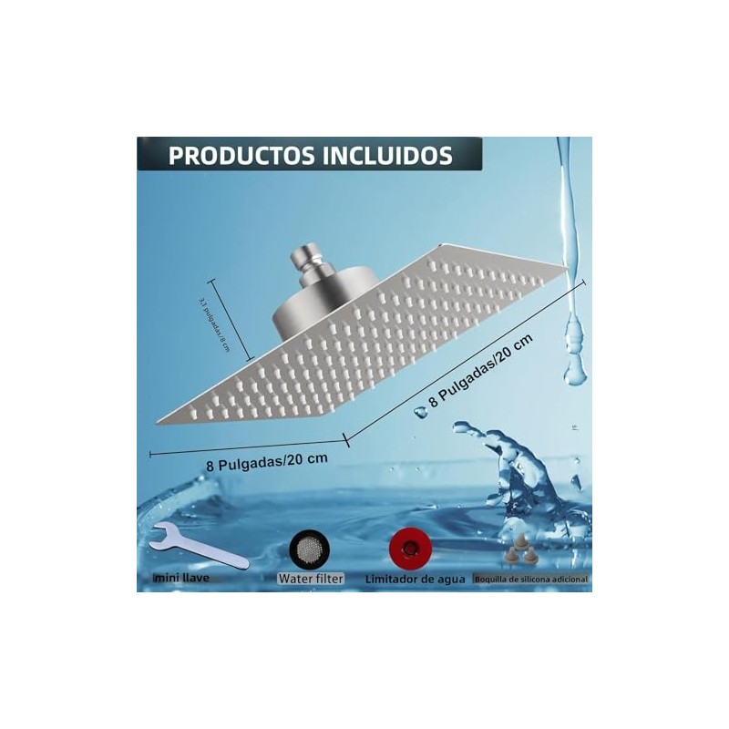 Regaderas Cabezal de Ducha de 8' con 2pcs 25 Etapas