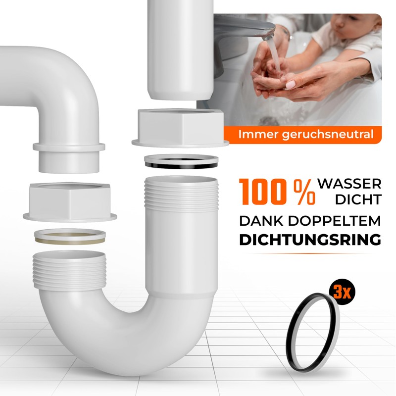 AquaHeld® Raumsparsiphon Waschbecken [Made in Germany] – Siphon 1 1/4"