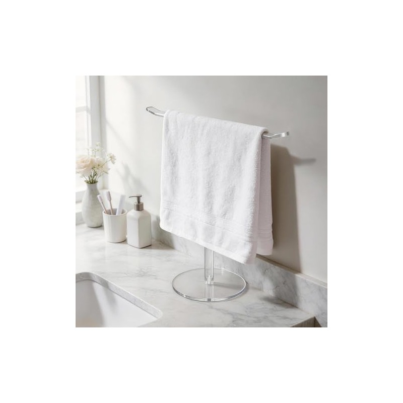 Clear Acrylic Hand Towel Holder Stand, T-Shape Free-Standing Towel Rack