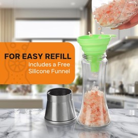 Mikinya Salt and Pepper Grinder Set - Adjustable Coarseness, Refillable Stainless Steel Pepper Mill Grinders - Elegant Glass Design - Compact and Stylish - Perfect Kitchen Companion (2 Pack)