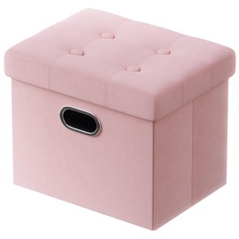 PRANDOM Ottoman with Storage [1-Pack] Velvet Folding Small Square Foot Stool with Lid for Living Room Bedroom Coffee Table Dorm Pink 17x13x13 inches