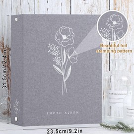 Lanpn Photo Albums A4 100 Photos, Linen Cover Acid Free Pocket Photo Book Picture Album Holds 100 Portrait Only A4 Picture (Grey,21x30 cm)