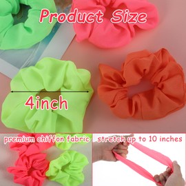 PEOVLVN 4 Pcs Neon Scrunchies, Large Hair Scrunchies Neon Hair Ties Elastic Hair Bands Ponytail Holders 80s 90s Hair Accessories for Women Party Outfits and Workout Costumes (4 Colors)