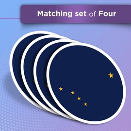 Vinyl Round Stickers (Set of 4) 10cm - Alaska State Flag Emblem for Laptops, Tablets, Luggage, Scrap Booking, Fridges #60726