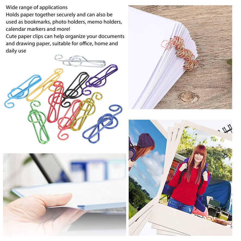 100Pcs Cute Note Paper Clips 10 Colors Metal Music Note