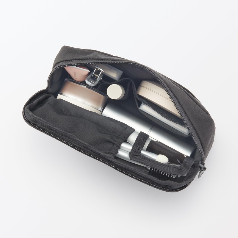 Wrinkle Nylon 84473937 Wide Opening Pouch, Dark Gray, L, Approx.
