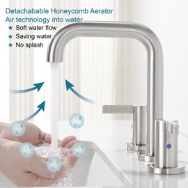 RKF Bathroom Faucets for Sink 3 Hole Brushed Nickel 8 inch Widespread Bathroom Sink Faucet with Drain Double Lever Handle Faucet Bathroom Vanity Faucet Basin Mixer Tap Faucet with Hose&Deck CWF028-BN