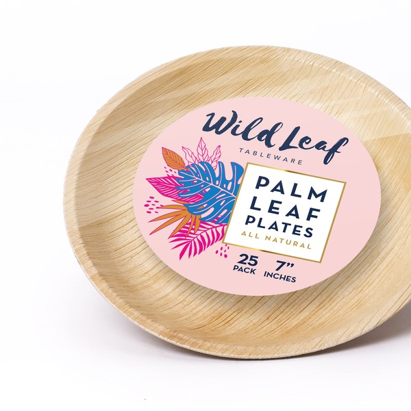 Wild Leaf Tableware Disposable Bamboo Look Plates - 7 Inch / 25 Pack - Elegant, Sturdy, Biodegradable and Compostable, a Natural Alternative to Plastic and Paper