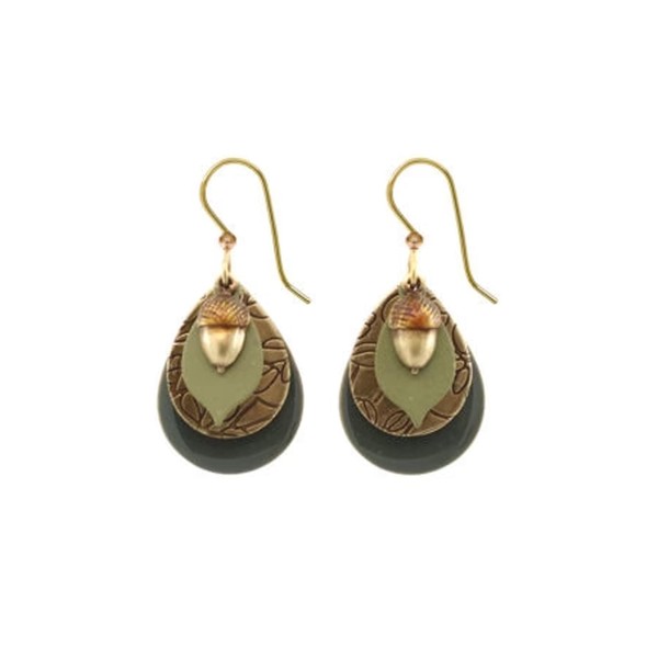 Silver Forest Acorn on Tear Drop Earrings, NE-1387A
