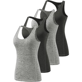 Vislivin Workout Tank Tops for Women Racerback Athletic Tanks Running Exercise Gym Tank Top - 4 Packs Black/Gray/Black/Gray L