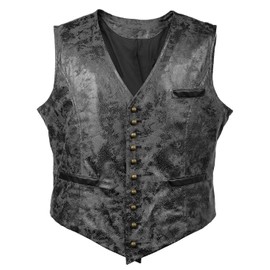 bslingerie Mens Steampunk Faux Leather Cowboy Waist Coat Vest (XL, Black Vest)