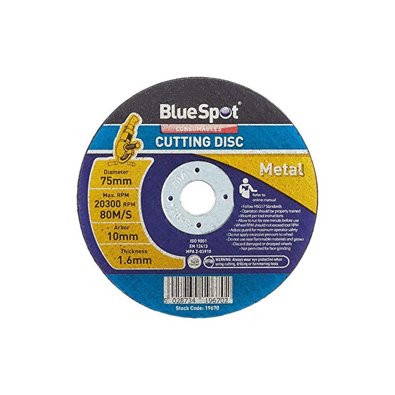 Blue Spot Tools 19670 Metal Cutting Disc, Black, 75 mm,