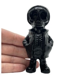 JRVIPSJ Black Skeleton Decoration Ghost Figurine Crystal Ghost Carving Human Hand Carved Obsidian Skeleton Statue (Obsidian)