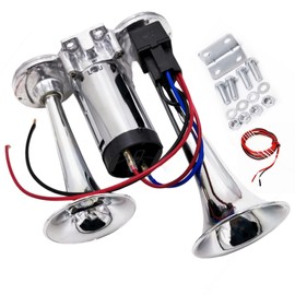 YIYIDA Car Horn Air Horn Truck Horn Double Tube Silver 12 V Car Horn Loud Sound Speaker Air Horn Waterproof High and Low Tone Electric Horn Trumpet Alarm Horn for 12 V Car Yacht etc