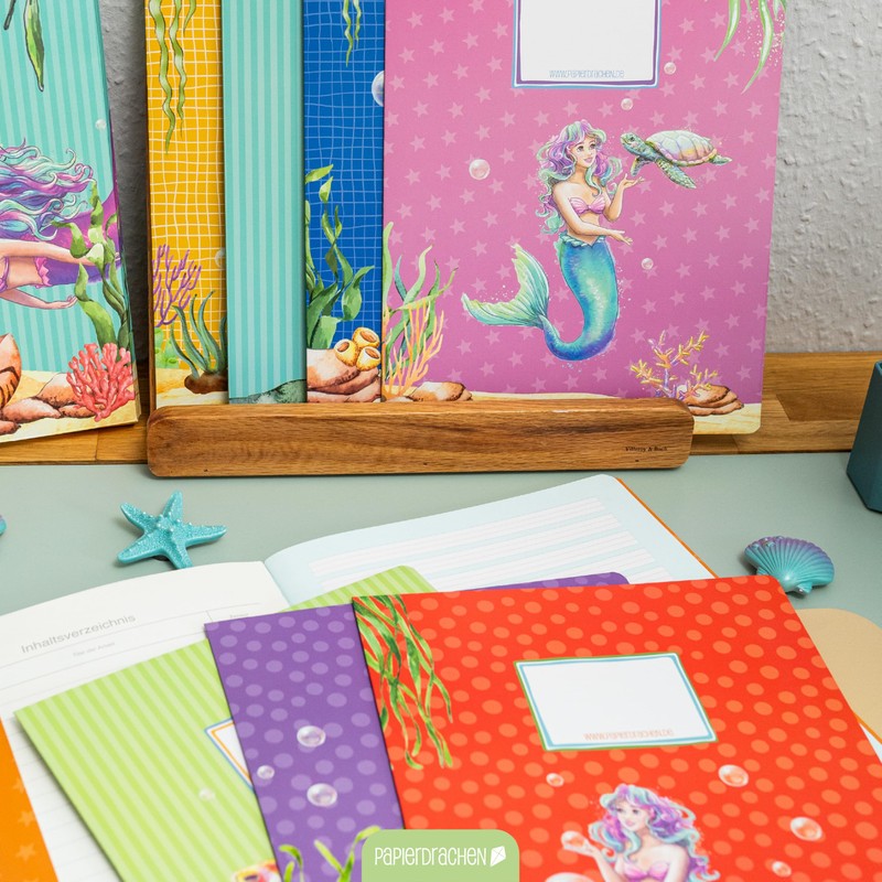 Papierdrachen 8 high-quality paper notebook covers for children, A4, mermaid