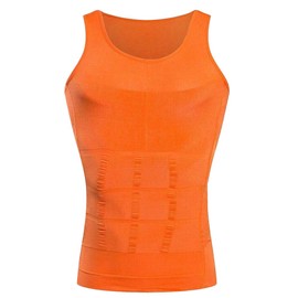 Plus Nao(プラスナオ) メンズ 加圧インナー 加圧シャツ 着圧インナー 着圧シャツ タンクトップ ノースリーブ ラウンドネック お腹 背筋 引 XXL オレンジ