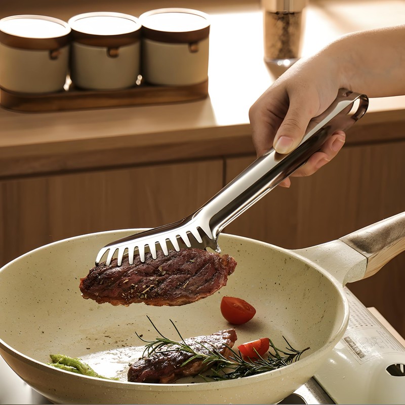 1 Piece Toothed Stainless Steel Spaghetti Tongs with Vacuum Handle,