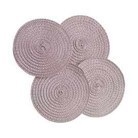 Round Woven Drink Coasters – Set of 4 – 12cm Diameter – Protects Surfaces from Spills & Heat – Natural Assorted Colours – Durable Polypropylene – For Home & Office Use (Pink)
