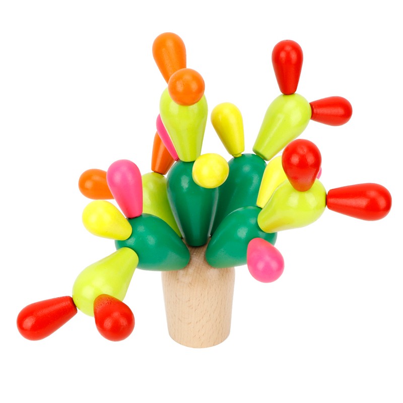 Wooden Children Puzzle Balancing Cactus Toy Assembled Building Blocks